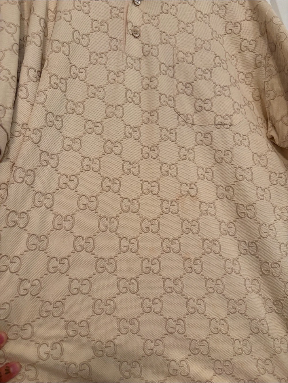 AUTHENTIC Gucci Beige GG Embossed Monogram Polo Shirt Button Up XL